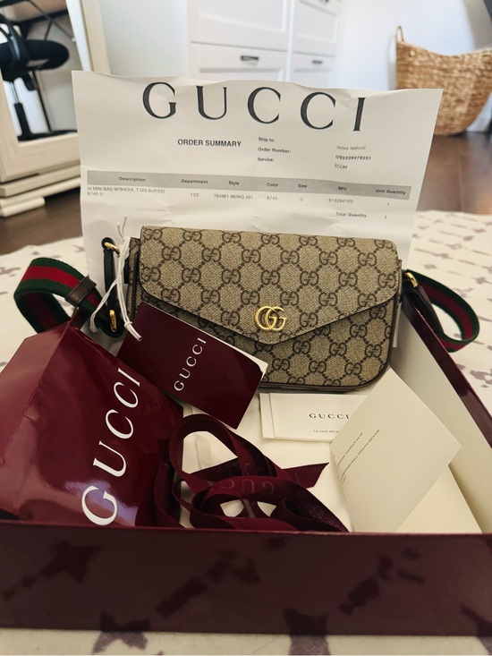 Gucci Handbags - Gucci Beige GG Supreme Crossbody with Green-Red Web Strap